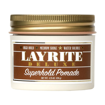 Layrite Superhold Pomada, botella naranja, control extra para estilos difíciles.