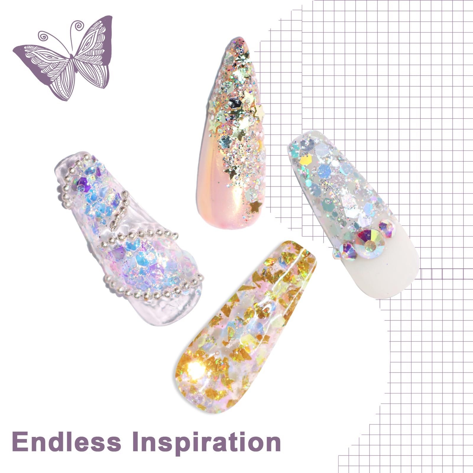 Brillo iridiscente de Laza para uñas con polvo diamante ultrafino.