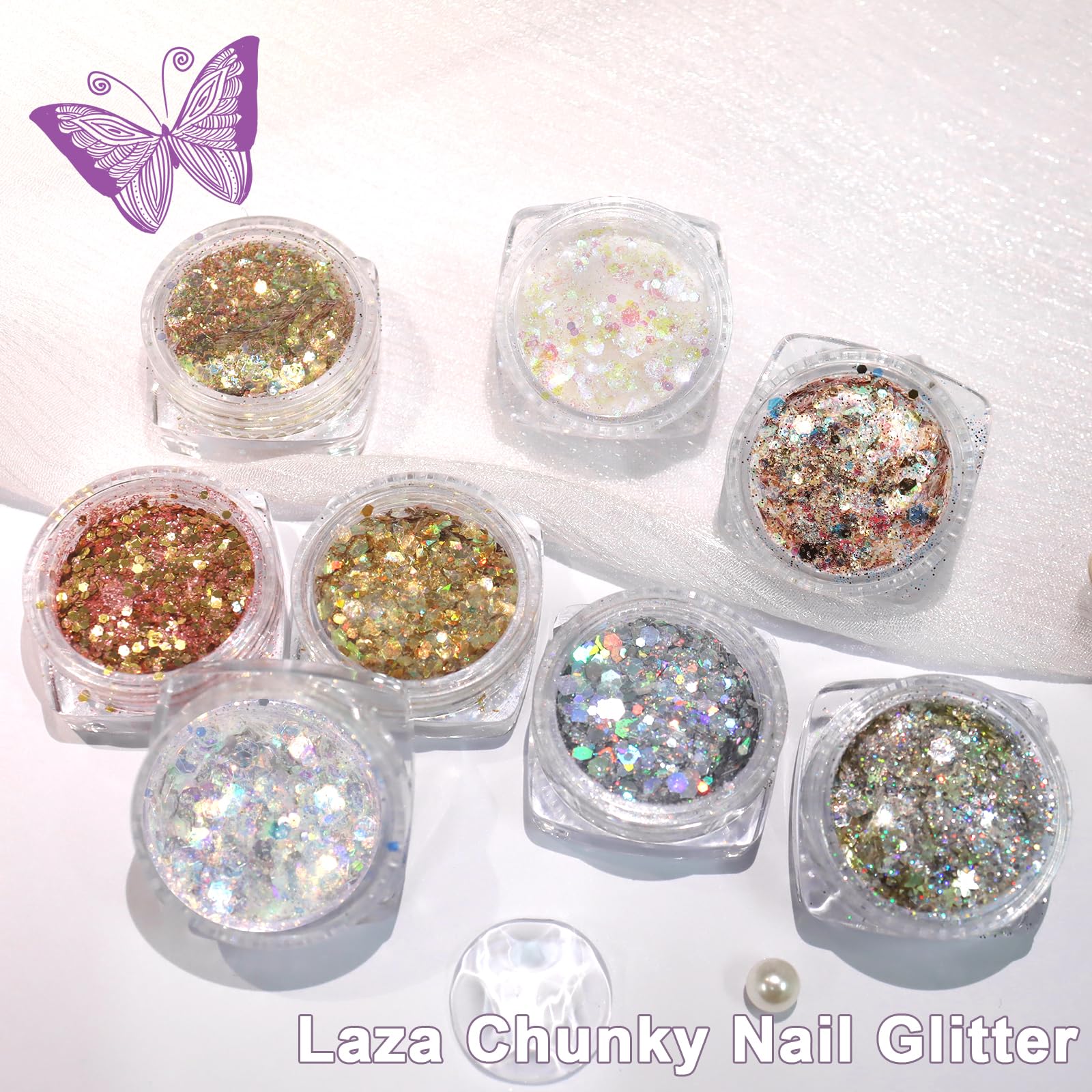Frascos de purpurina Laza, útiles para top coat y decoraciones.