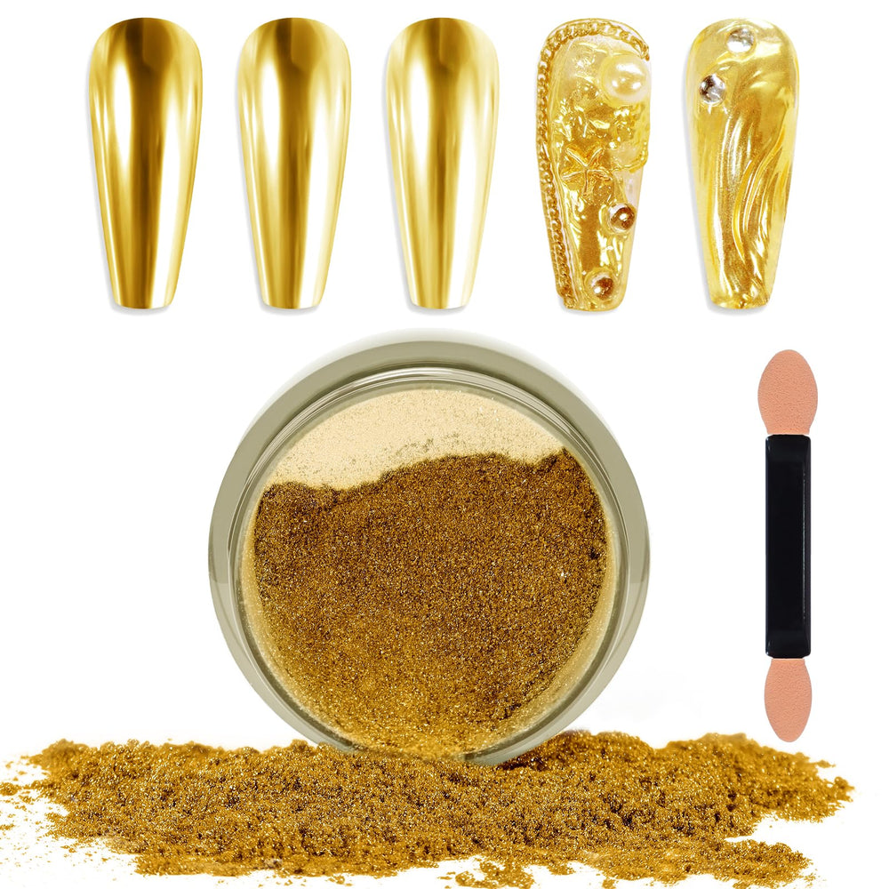 Polvo cromo Laza para uñas con brillo espejo dorado