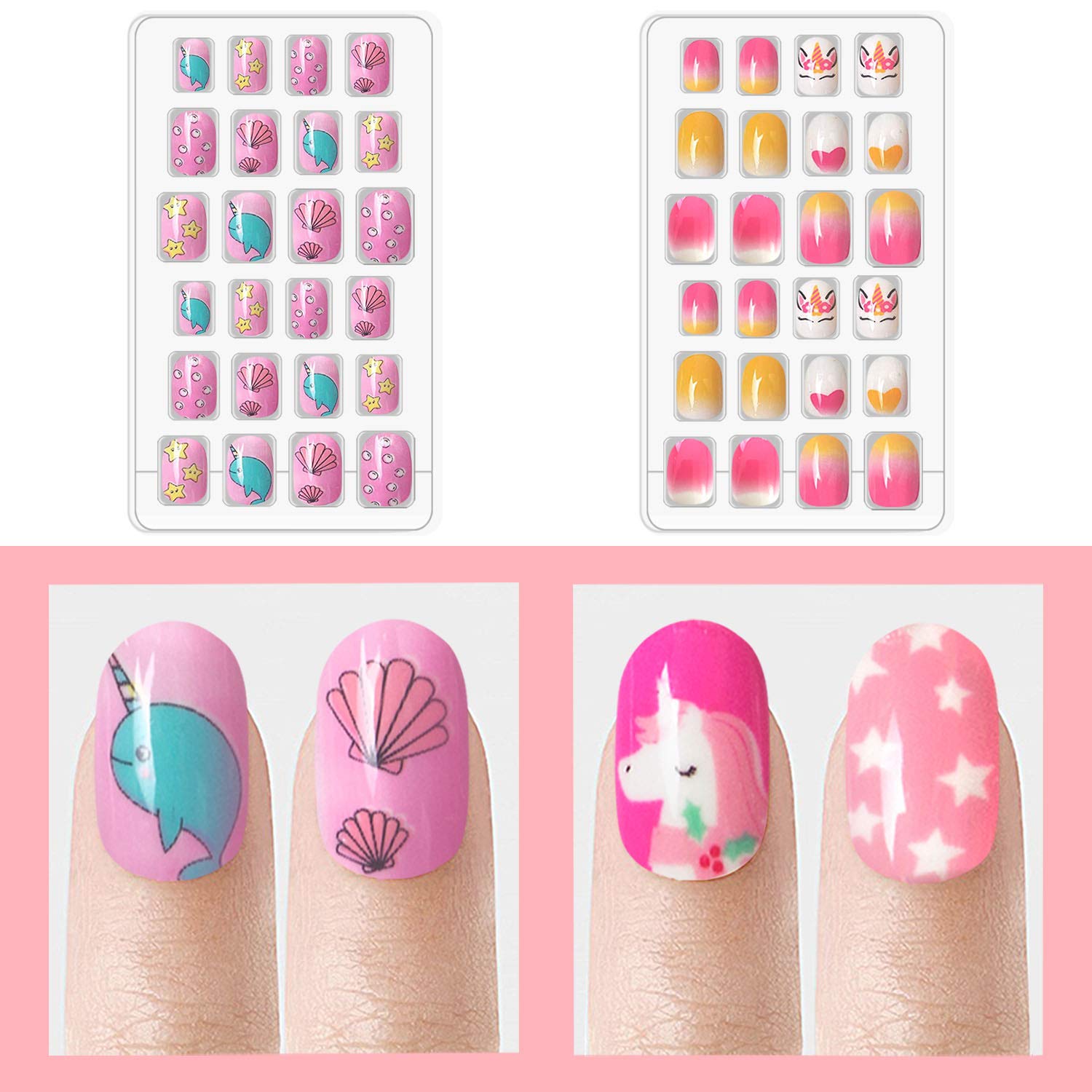 Uñas infantiles Laza con destellos y estrellas para look lúdico.