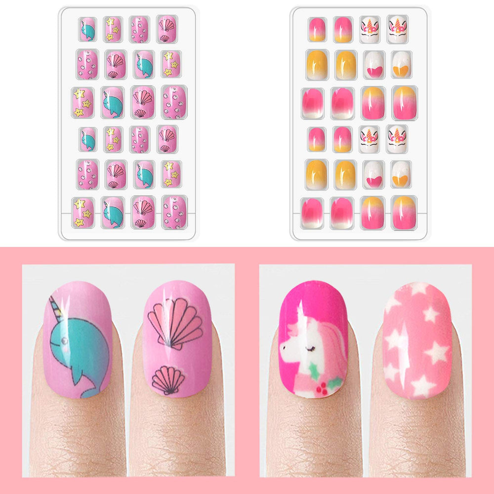 Uñas infantiles Laza con destellos y estrellas para look lúdico.