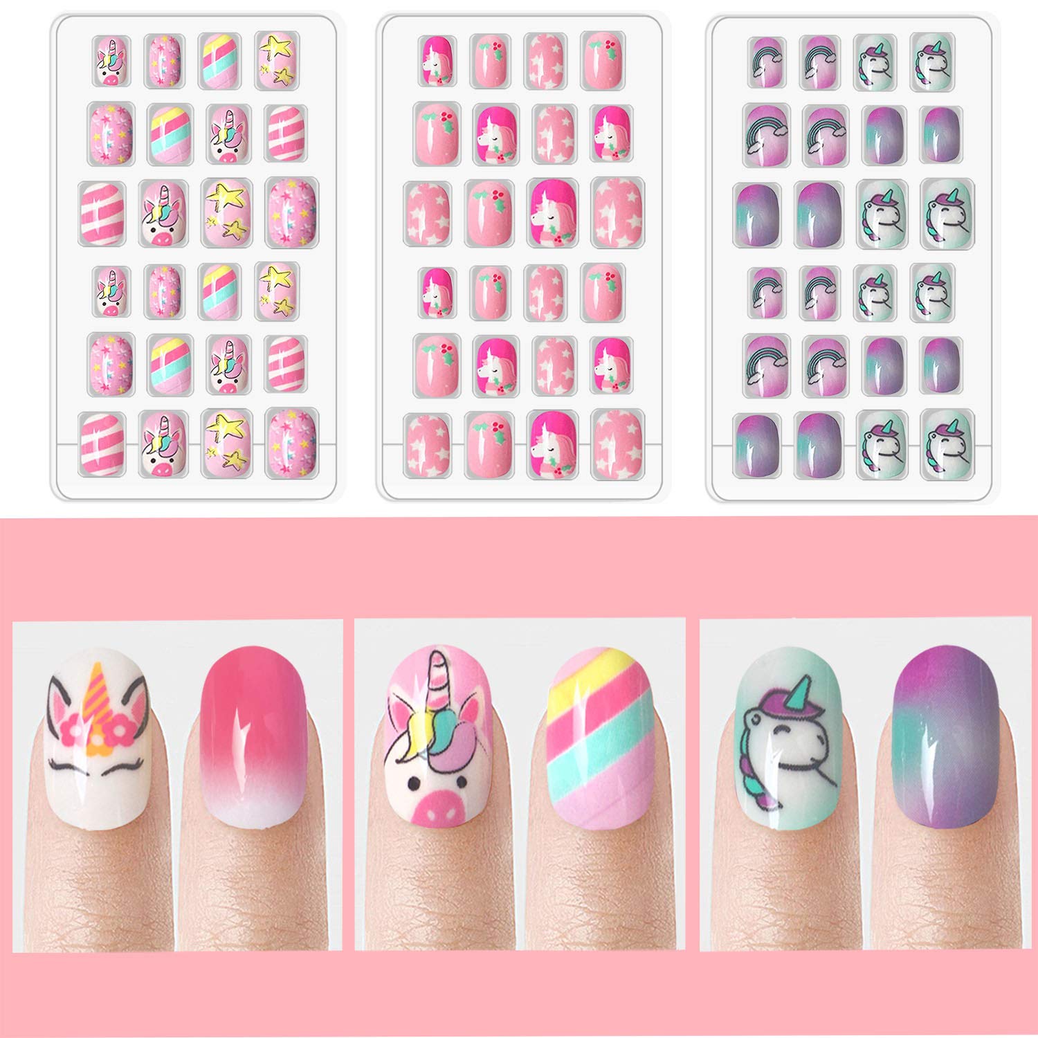 Uñas infantiles Laza con diseño concha de unicornio para cosplay.