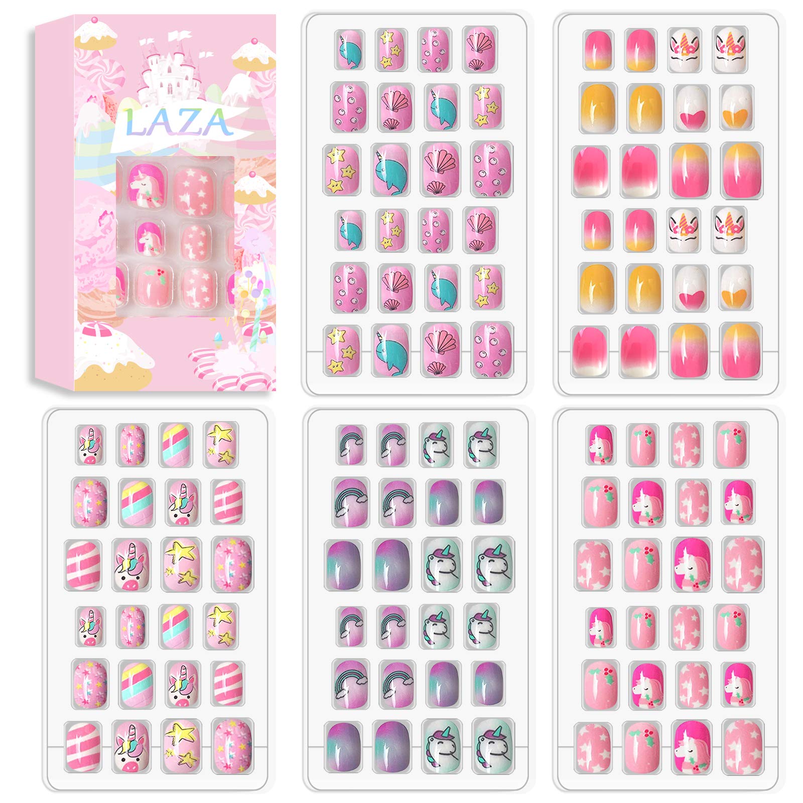 Uñas infantiles Laza con brillo arcoíris para fiestas.