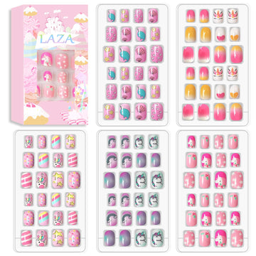 Uñas infantiles Laza con brillo arcoíris para fiestas.
