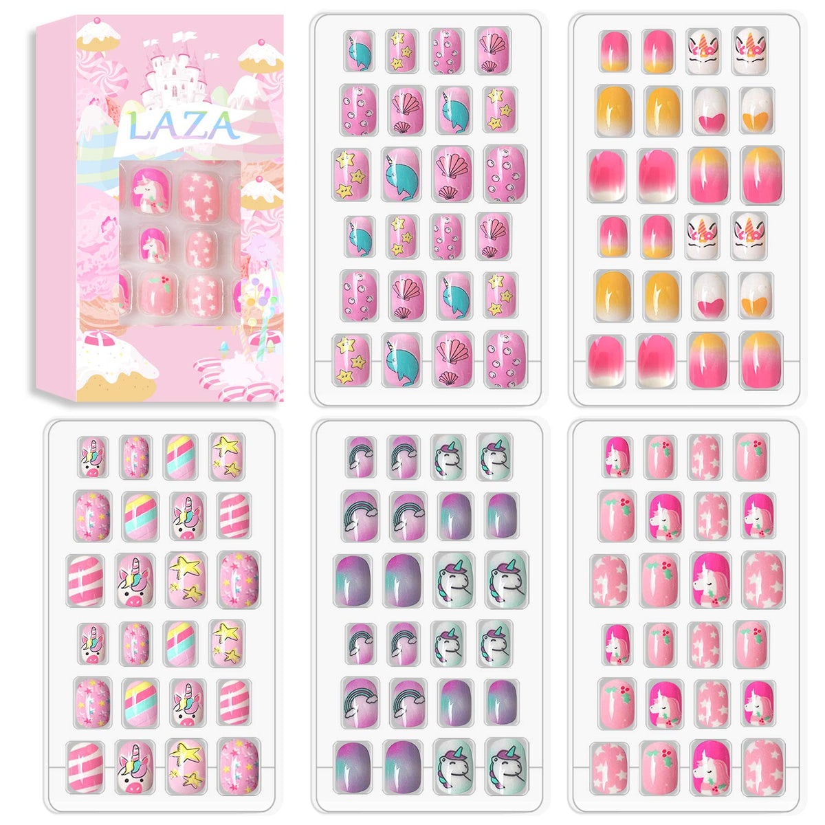 Uñas infantiles Laza con brillo arcoíris para fiestas.
