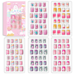 Uñas infantiles Laza con brillo arcoíris para fiestas.
