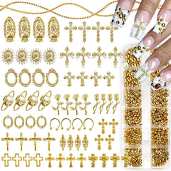 LCiclly adorno uña cruz 3D dorado para un look elegante.