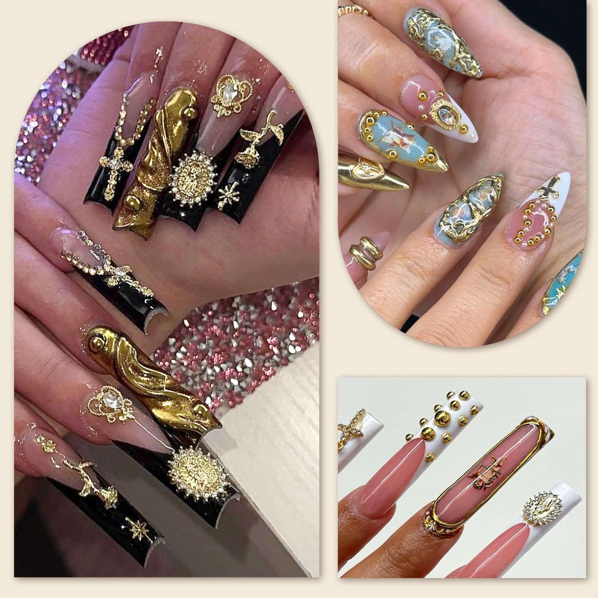 LCiclly set adornos uñas bling dorado para diseños versátiles.