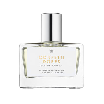 Le Monde Gourmand Confetti Dorés, spray 30 ml, aroma pastel de cumpleaños para festejar.