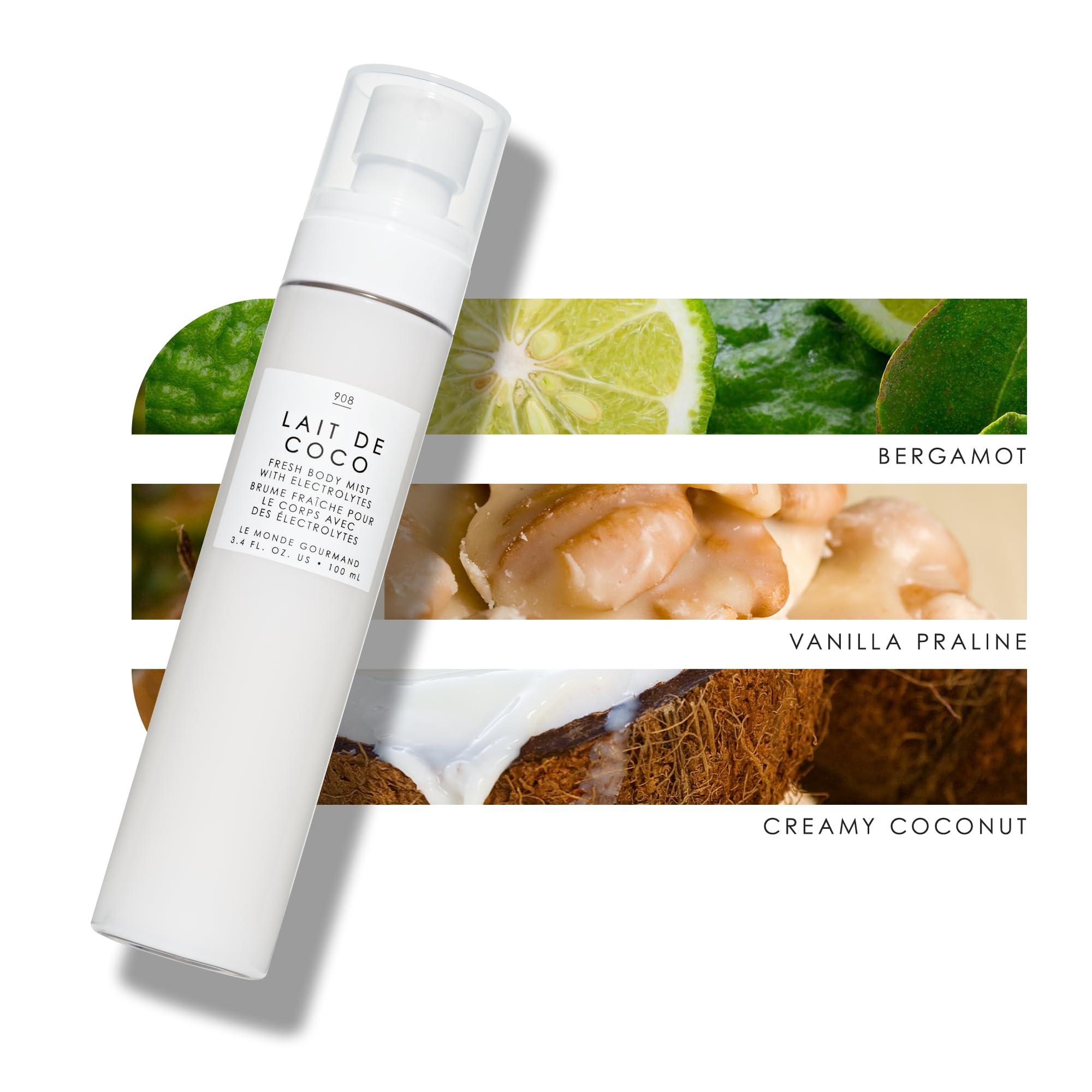 Le Monde Gourmand Lait de Coco Fresh Mist: corazón de jazmín y fresia para aroma suave.