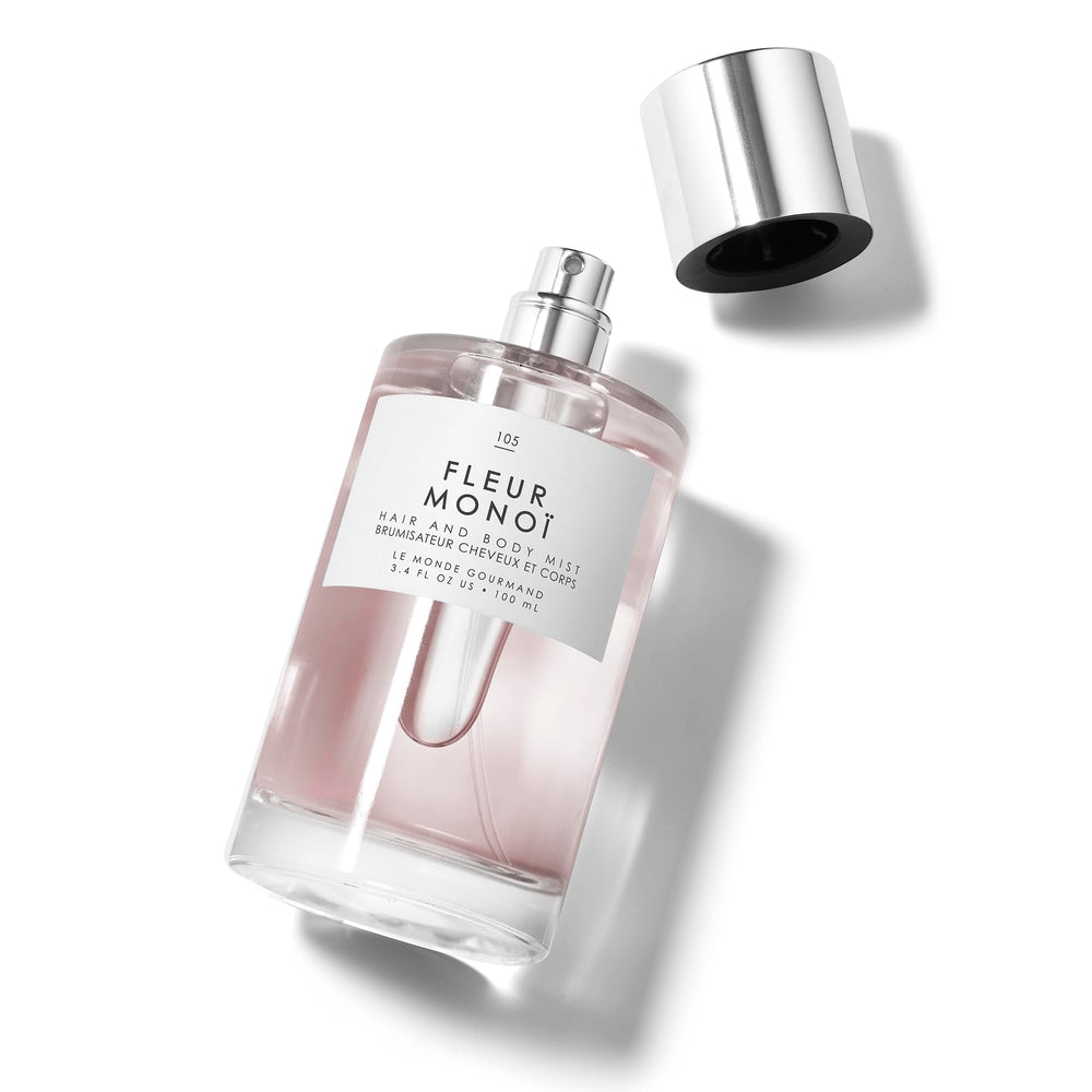 Le Monde Gourmand Fleur Monoï botella de 100 ml con fragancia floral y coco.