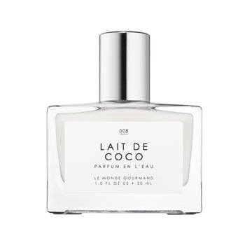 Frasco de Le Monde Gourmand Lait de Coco, aroma cremoso para uso diario.