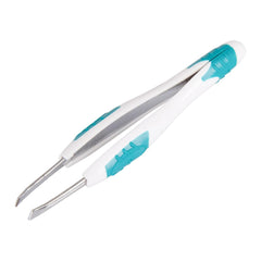 Pinzas LEADER con agarre ergonómico y goma para mayor control durante la depilación.