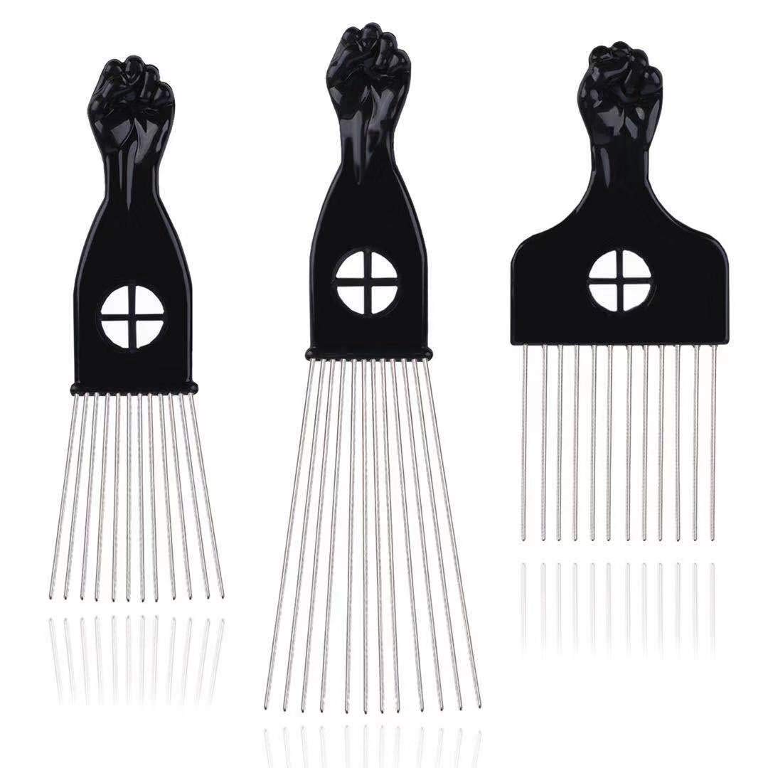 LEADUWAY peine de metal negro para cabello afro con mango de plástico para un peinado suave