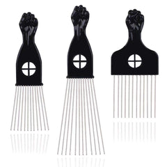 LEADUWAY peine de metal negro para cabello afro con mango de plástico para un peinado suave