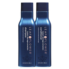 Leaf & Flower duo shampoing et après-shampoing, emballage bleu, soin en douceur.