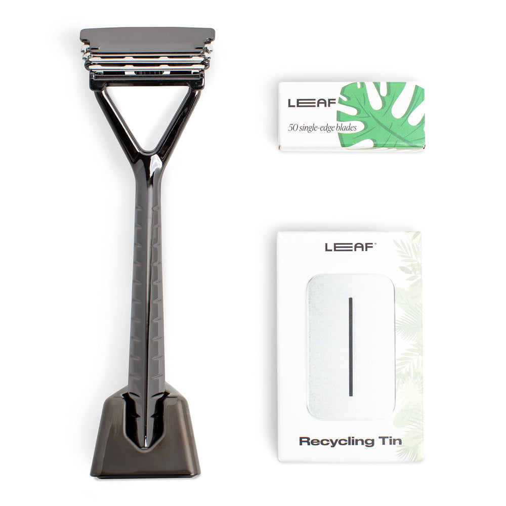 Leaf Shave navaja de seguridad todo metal con cabeza pivotante para afeitado cercano