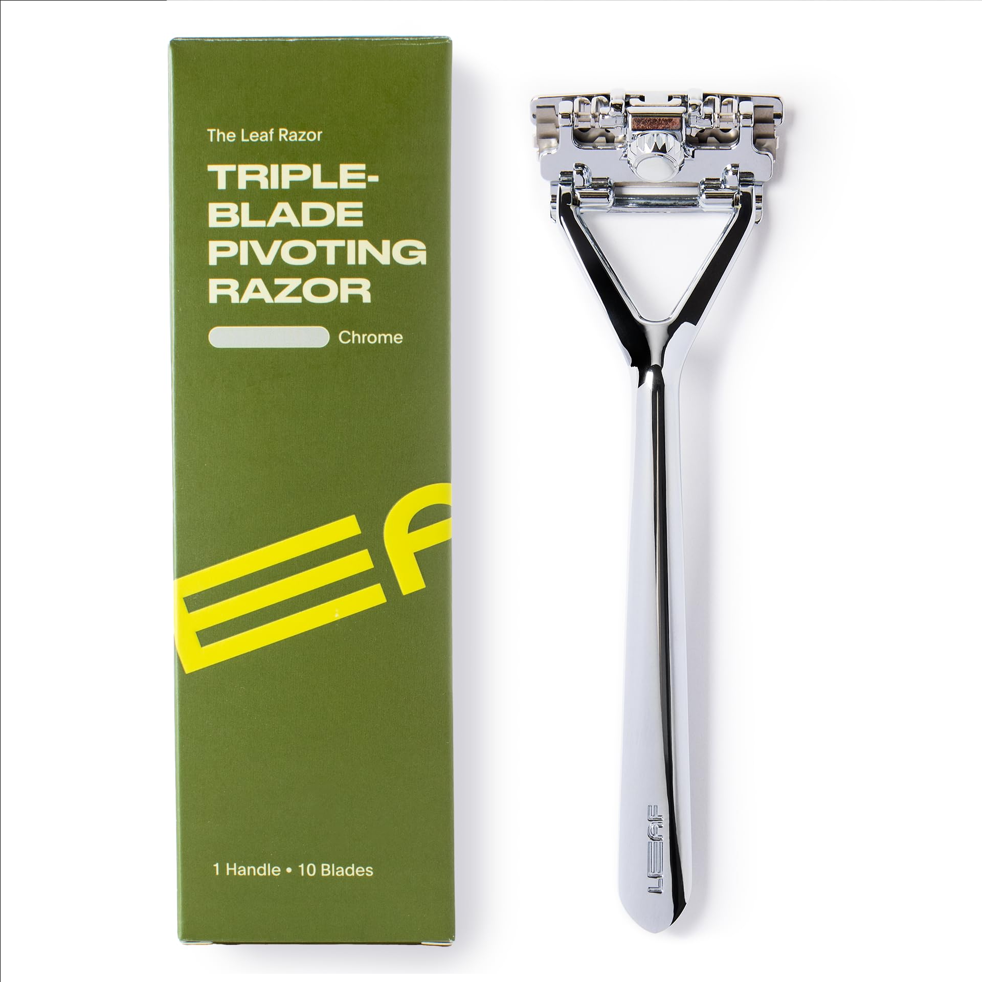 Leaf Shave razador metálico con cabeza pivotante para contornos suaves.