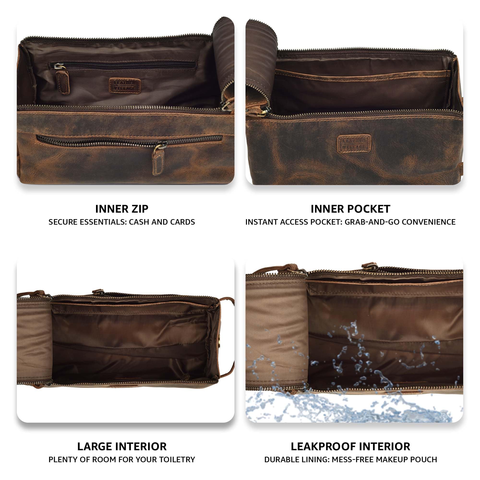 Leather Village bolsa de aseo de viaje compacta para maleta.