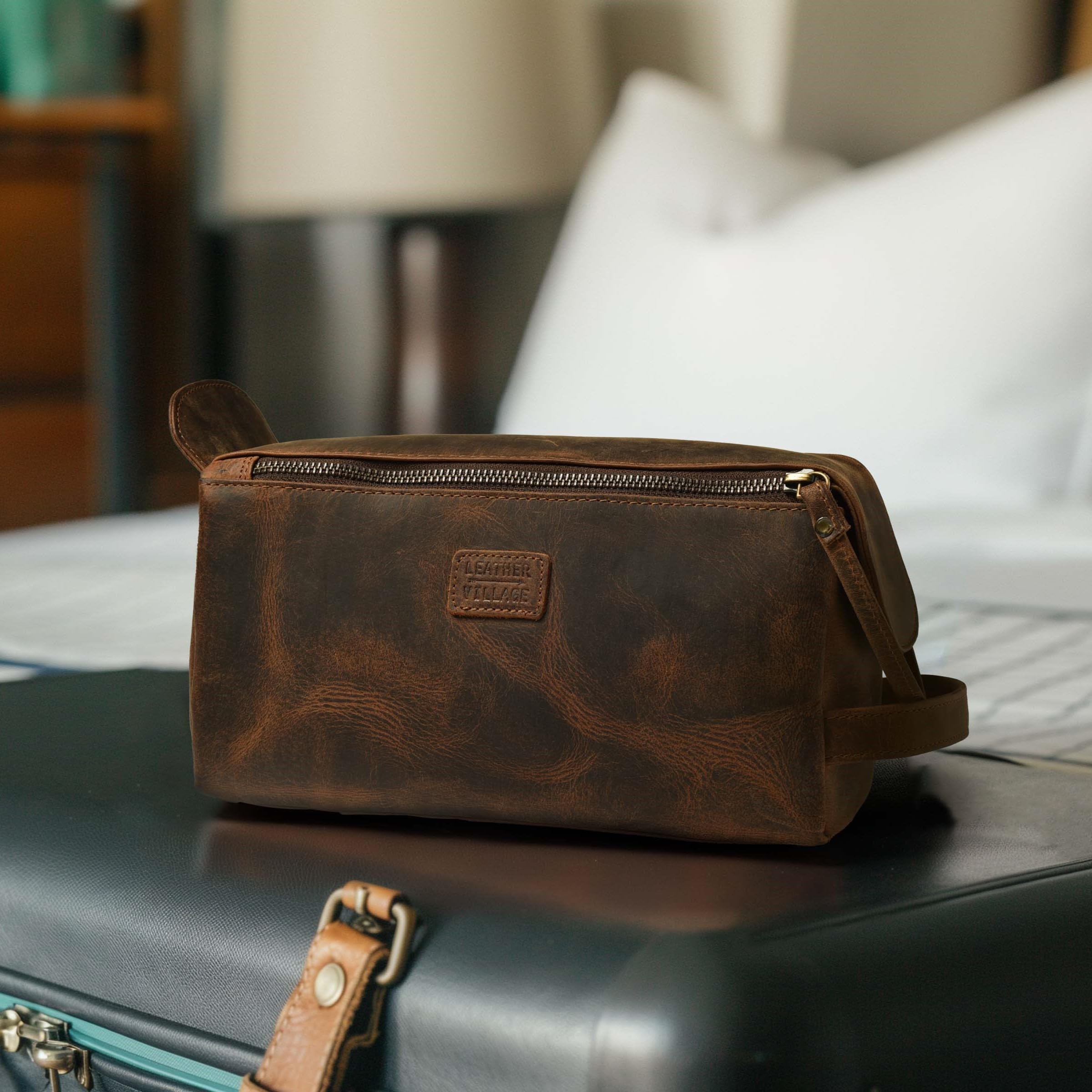 Leather Village Dopp Kit para uso diario, cuidado del cuero.