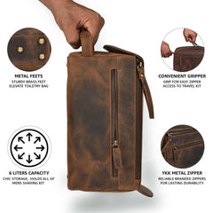 Leather Village Dopp Kit en cuero, resistente al agua para viajes.