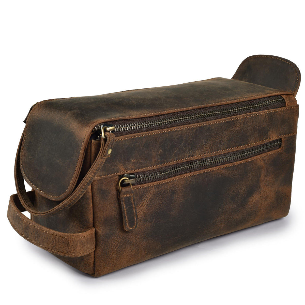 Leather Village bolso de aseo premium para viaje visto de frente.