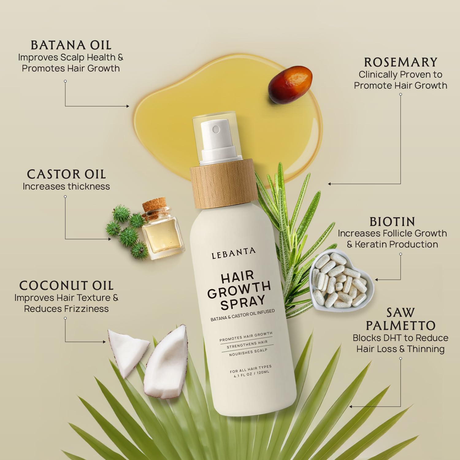 Lebanta Aceite de ricino orgánico para fortalecimiento y brillo.