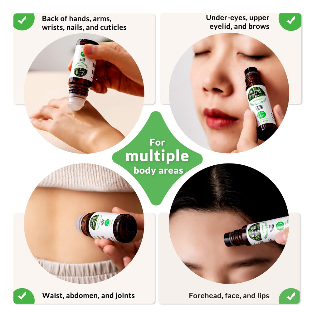 Leczhmyo aceite de ricino rodillo pack 3 para uso en ojos, rostro y cuerpo.
