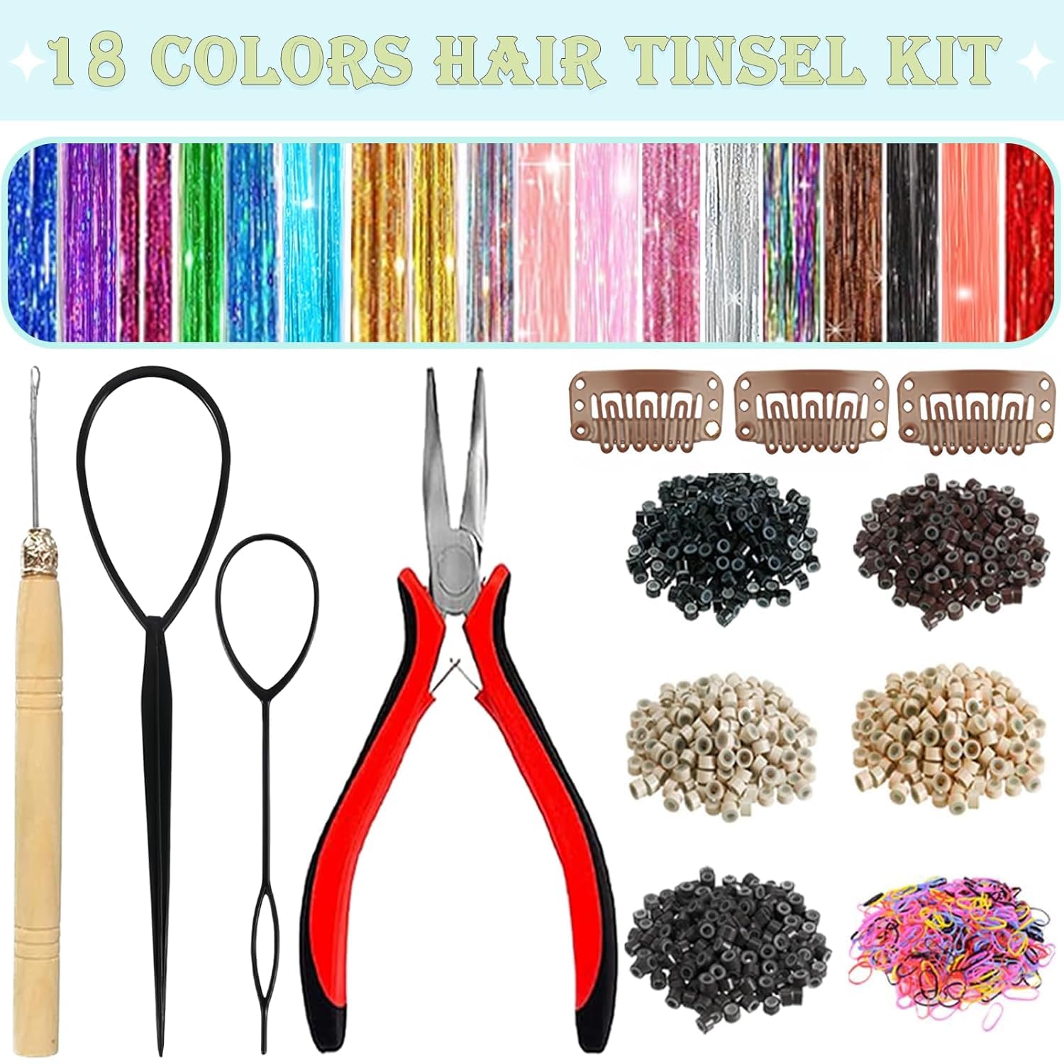 Ledize gancho crochet para aplicar tinsel en cabello