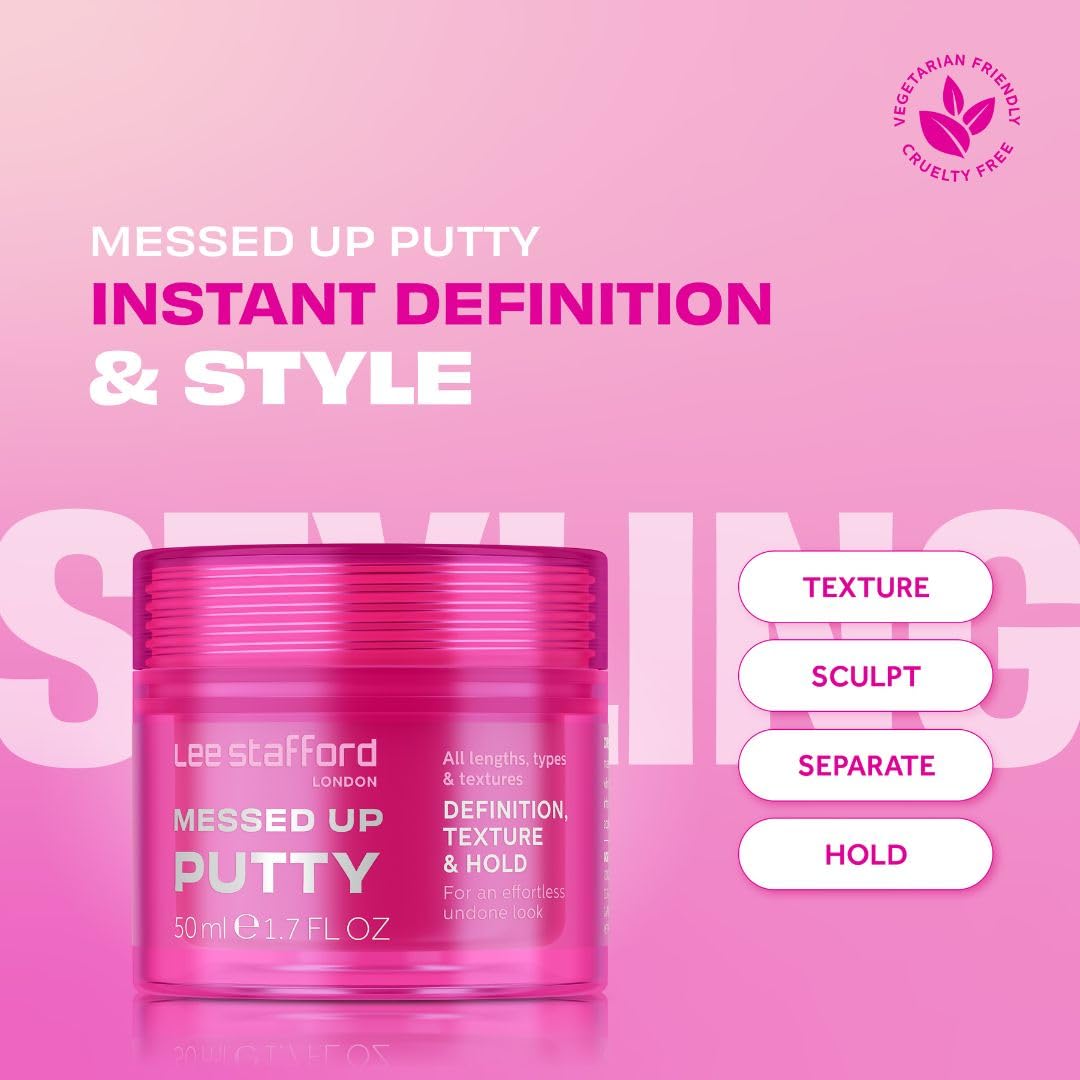 Lee Stafford Messed Up Putty proporciona definición instantánea para mechones separados.