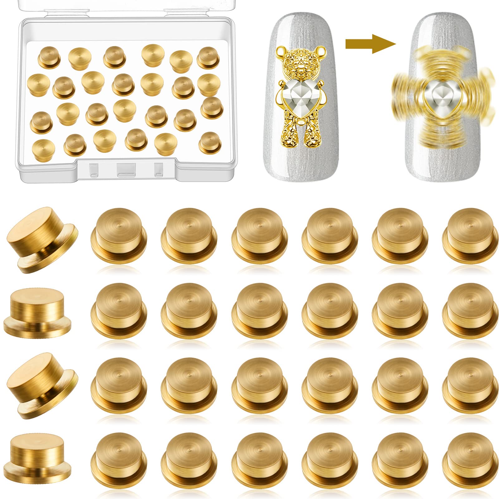 Colgantes giratorios Leelosp para uñas en oro, ideal para manicura creativa.