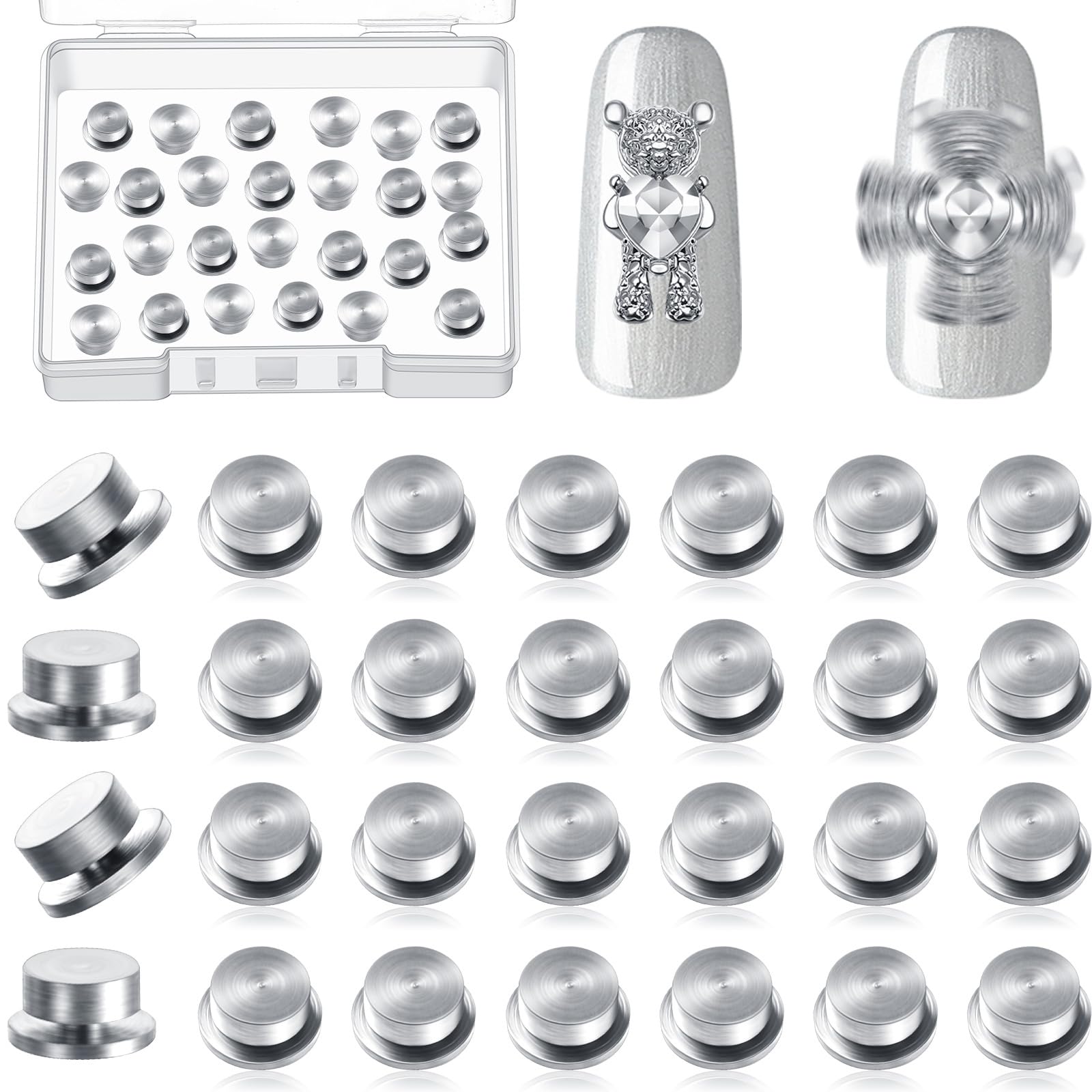 Leelosp adornos giratorios para uñas en acero inoxidable, ideal para diseños duraderos y brillantes.