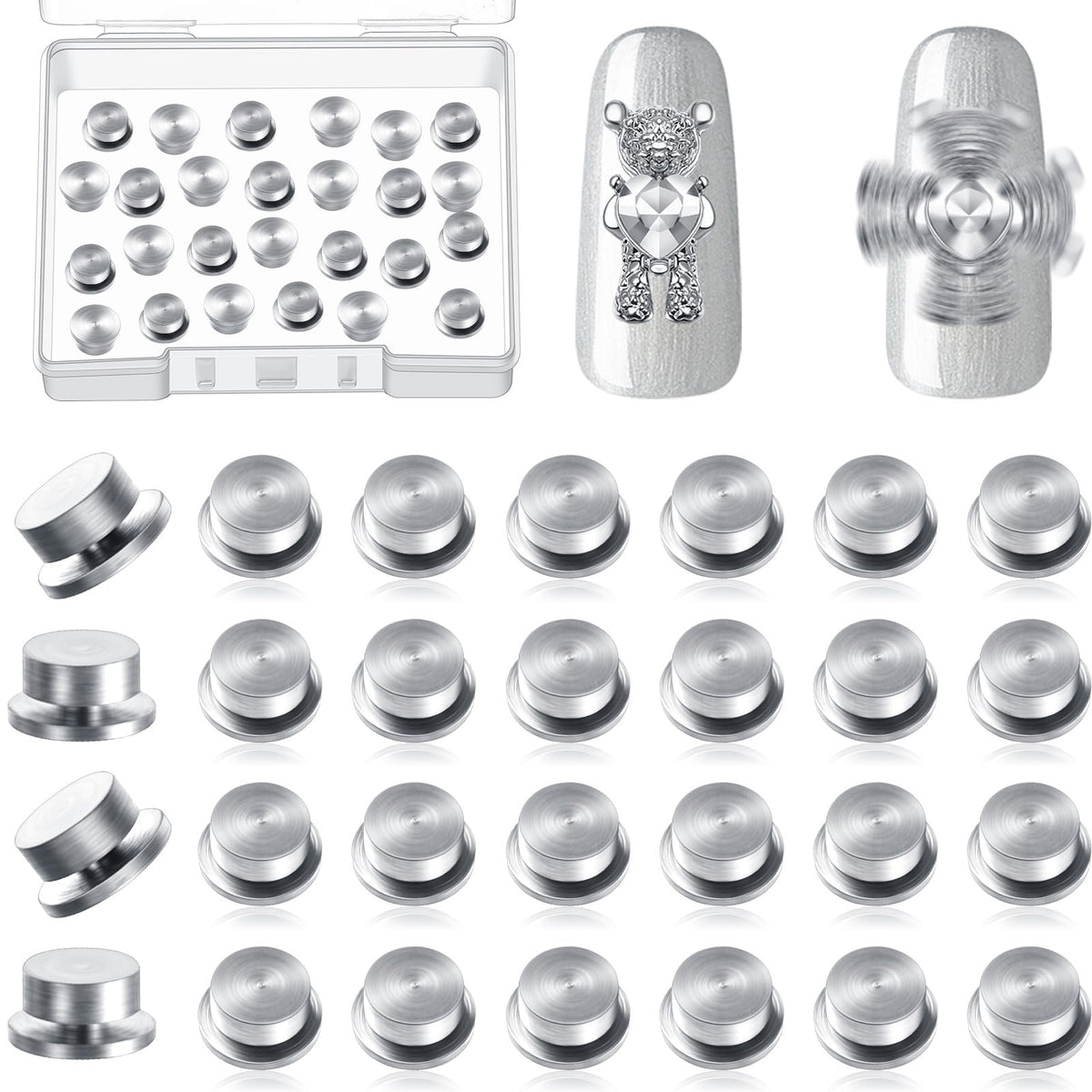 Leelosp adornos giratorios para uñas en acero inoxidable, ideal para diseños duraderos y brillantes.