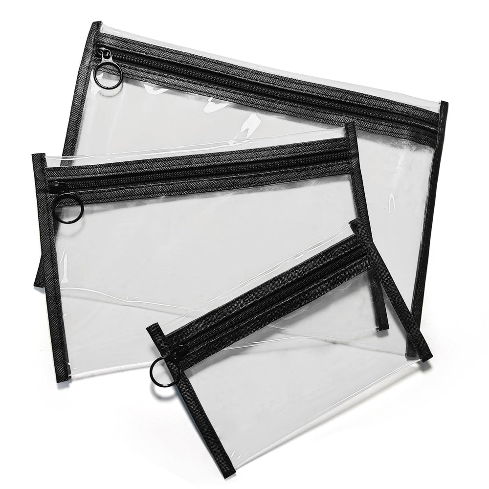 Bolsas Leevanoo transparentes con tres piezas para maquillaje y accesorios, organización fácil.