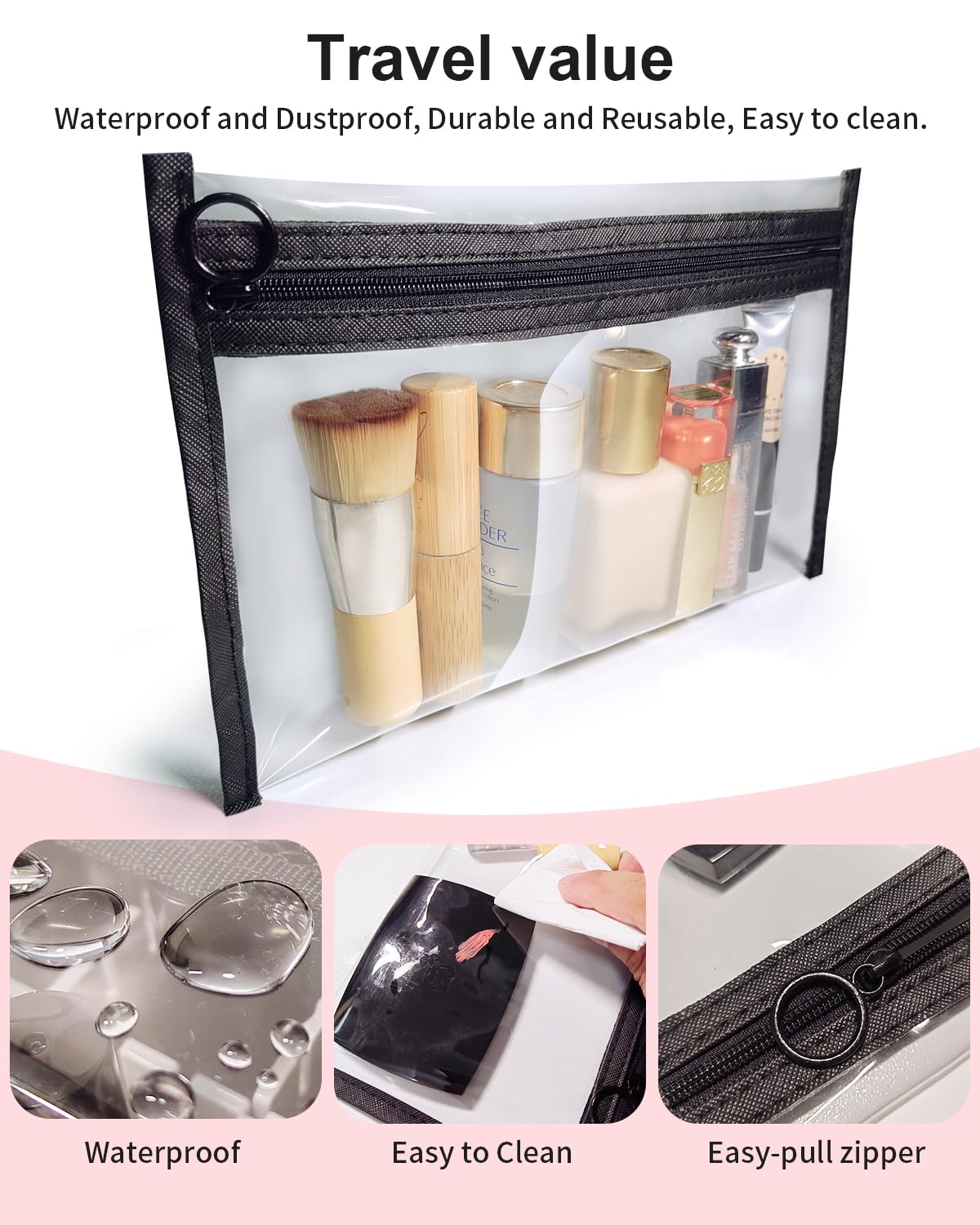 Bolsas Leevanoo transparentes con cremallera doble, duraderas y fáciles de limpiar.