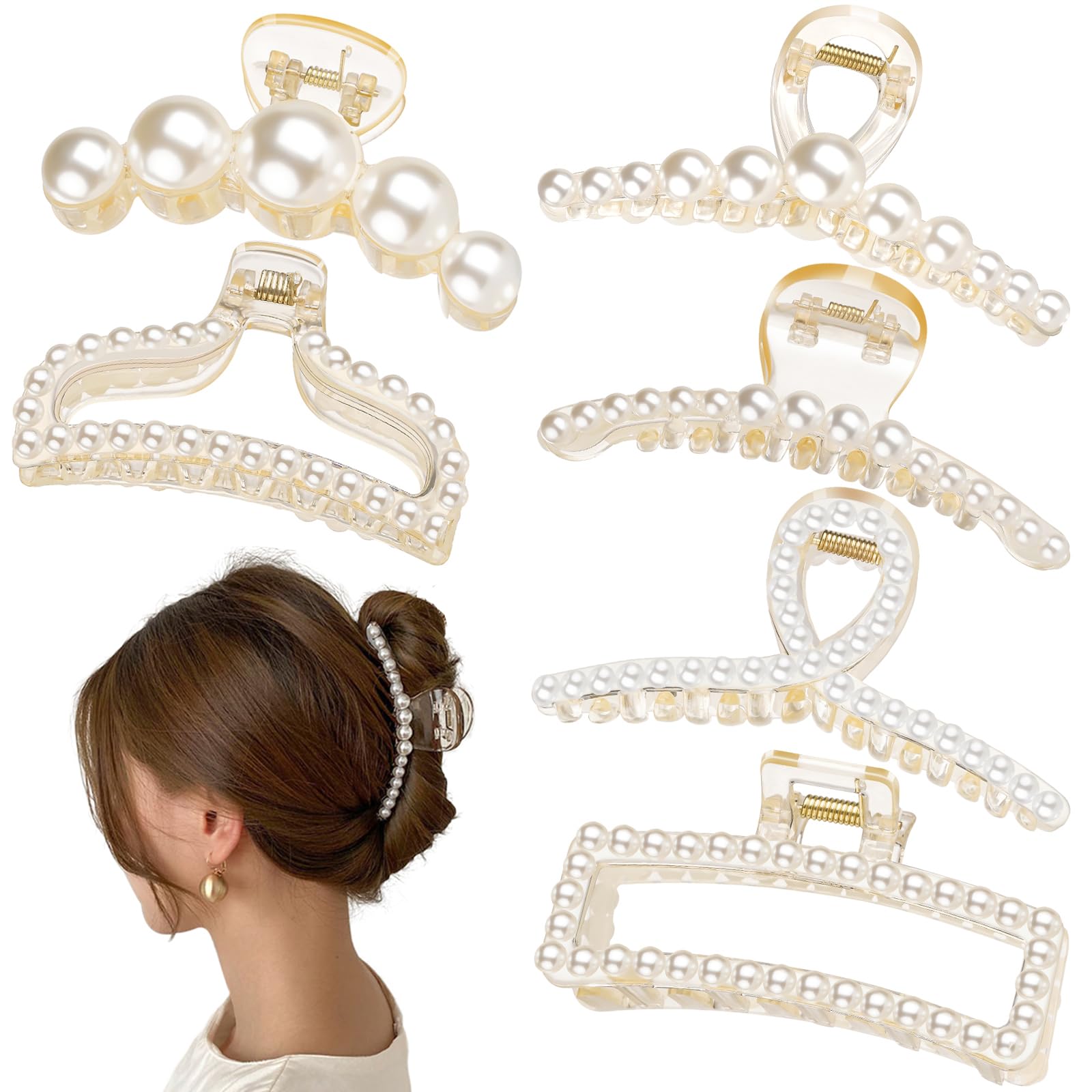 Pinza de pelo grande Leezmark con perlas, ideal para sujetar peinados firmemente.