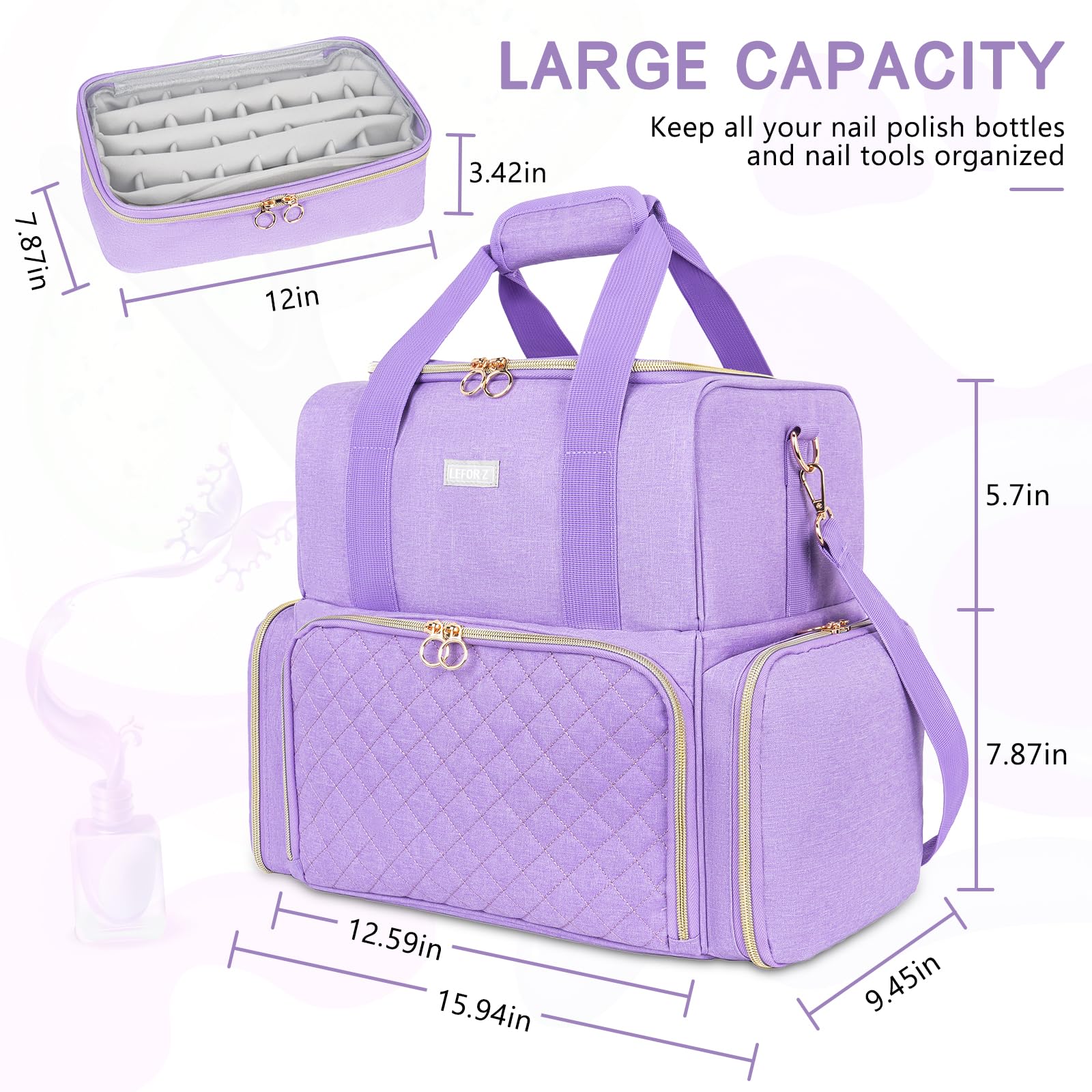 LEFOR·Z bolsos removibles para esmaltes, doble compartimento para mayor organización.