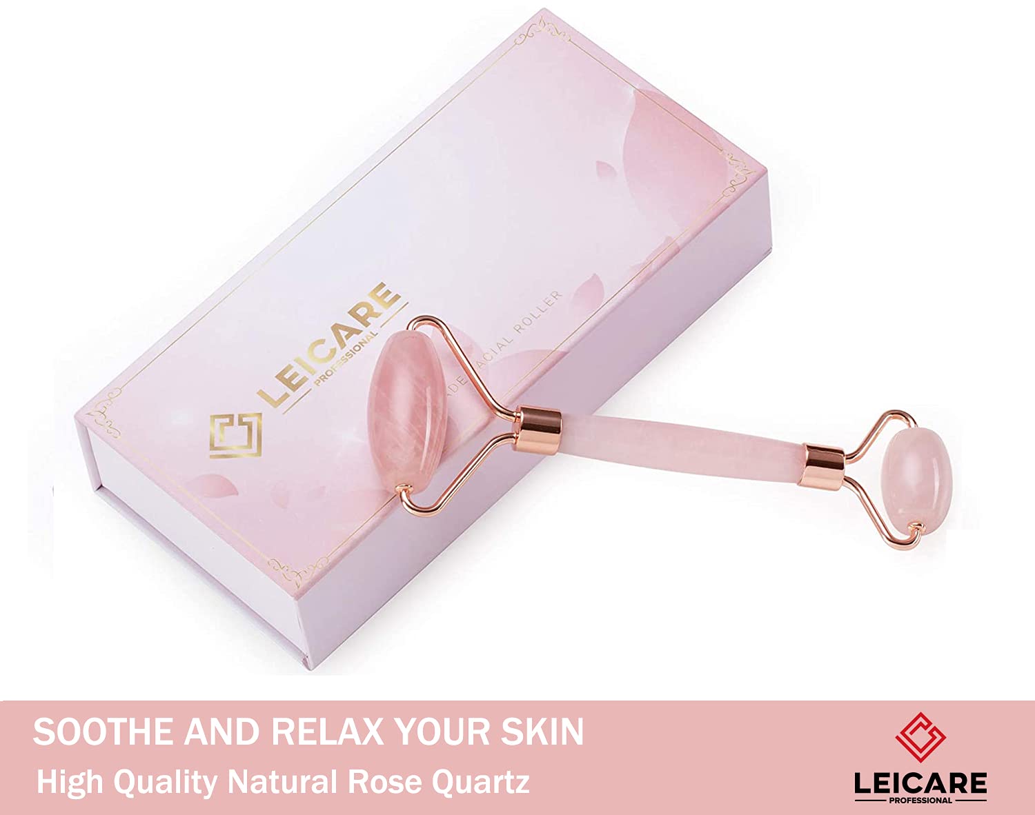 Rodillo LeiCare cuarzo rosa para la cara, efecto refrescante.