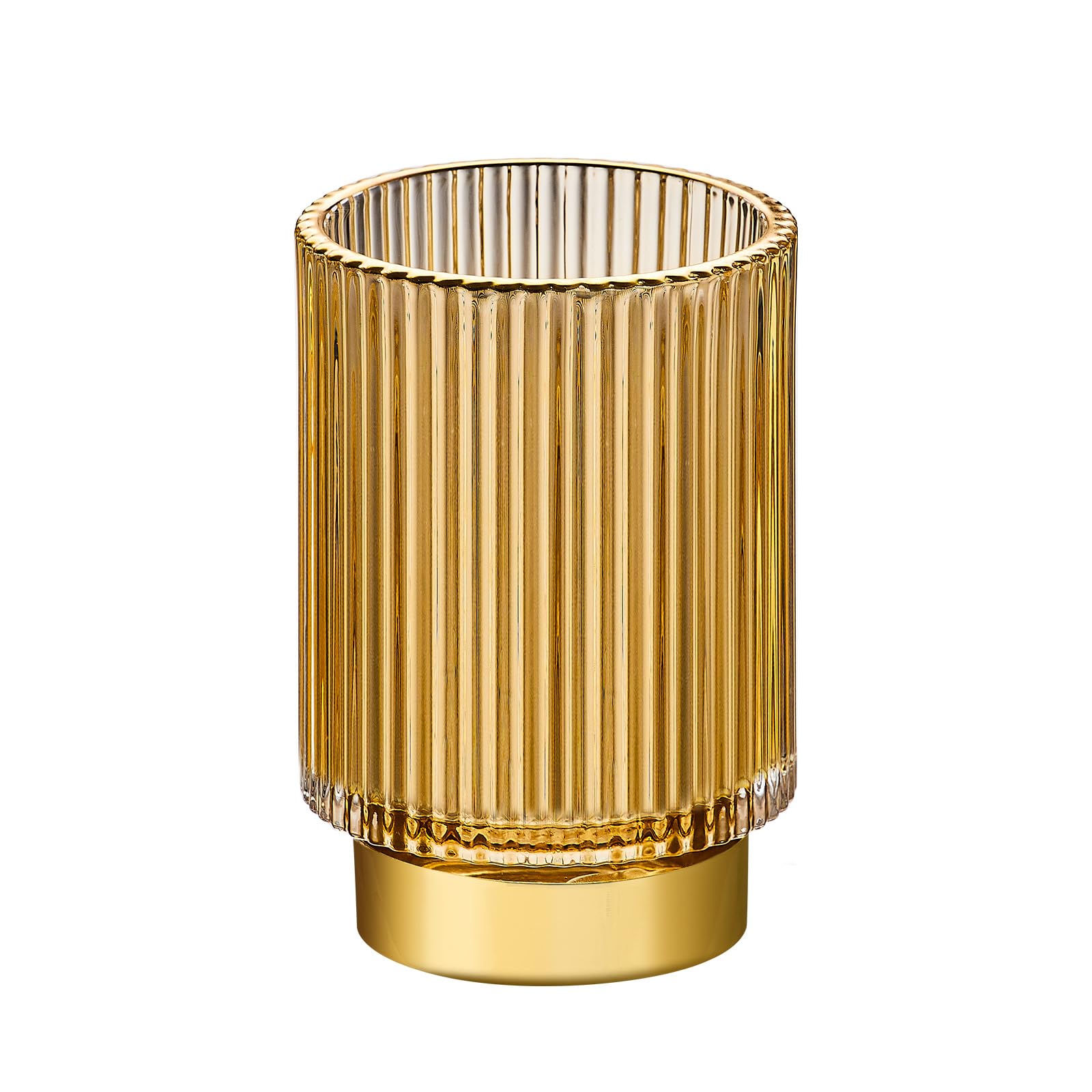 LEICURACE organizador-brochas de maquillaje en vaso vidrio dorado para ordenar el tocador