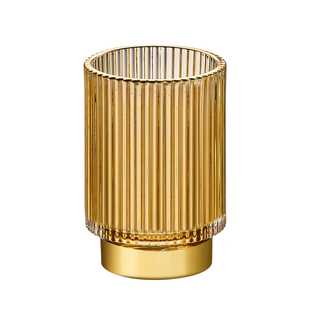 LEICURACE organizador-brochas de maquillaje en vaso vidrio dorado para ordenar el tocador