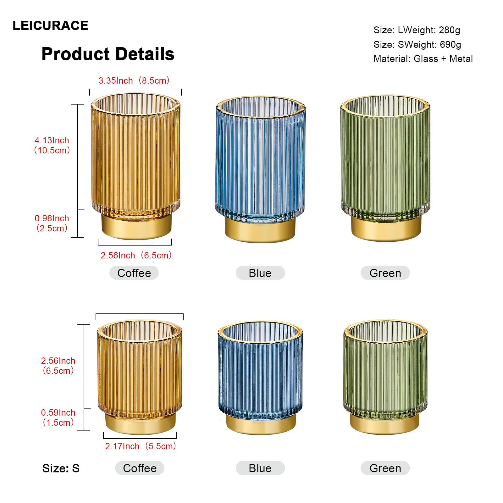 LEICURACE porta-dentales de vidrio dorado, ideal para mantener el baño limpio