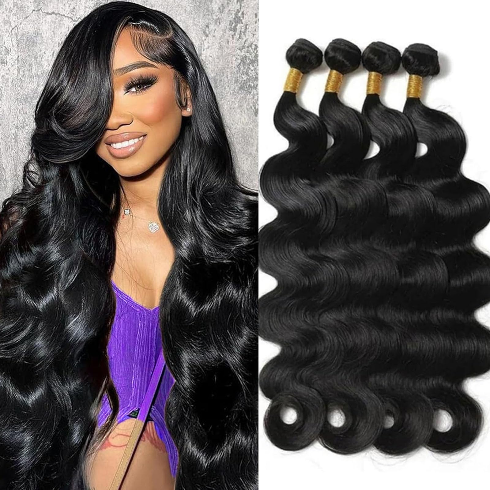 Lemeiily paquetes de cabello humano con onda corporal de 16 pulgadas para un aspecto natural.