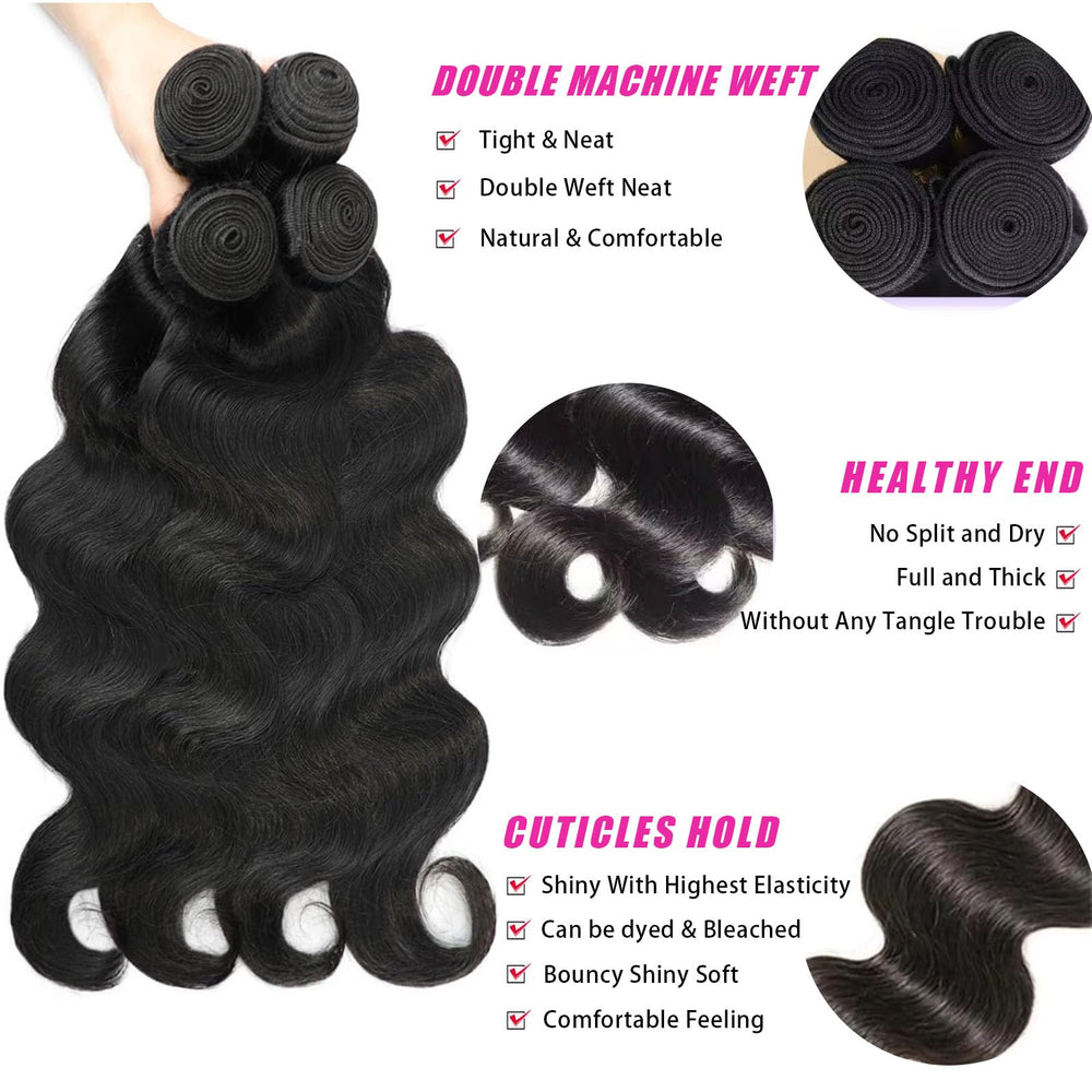 Lemeiily paquetes de cabello humano onda corporal 18 pulgadas para volumen suave.