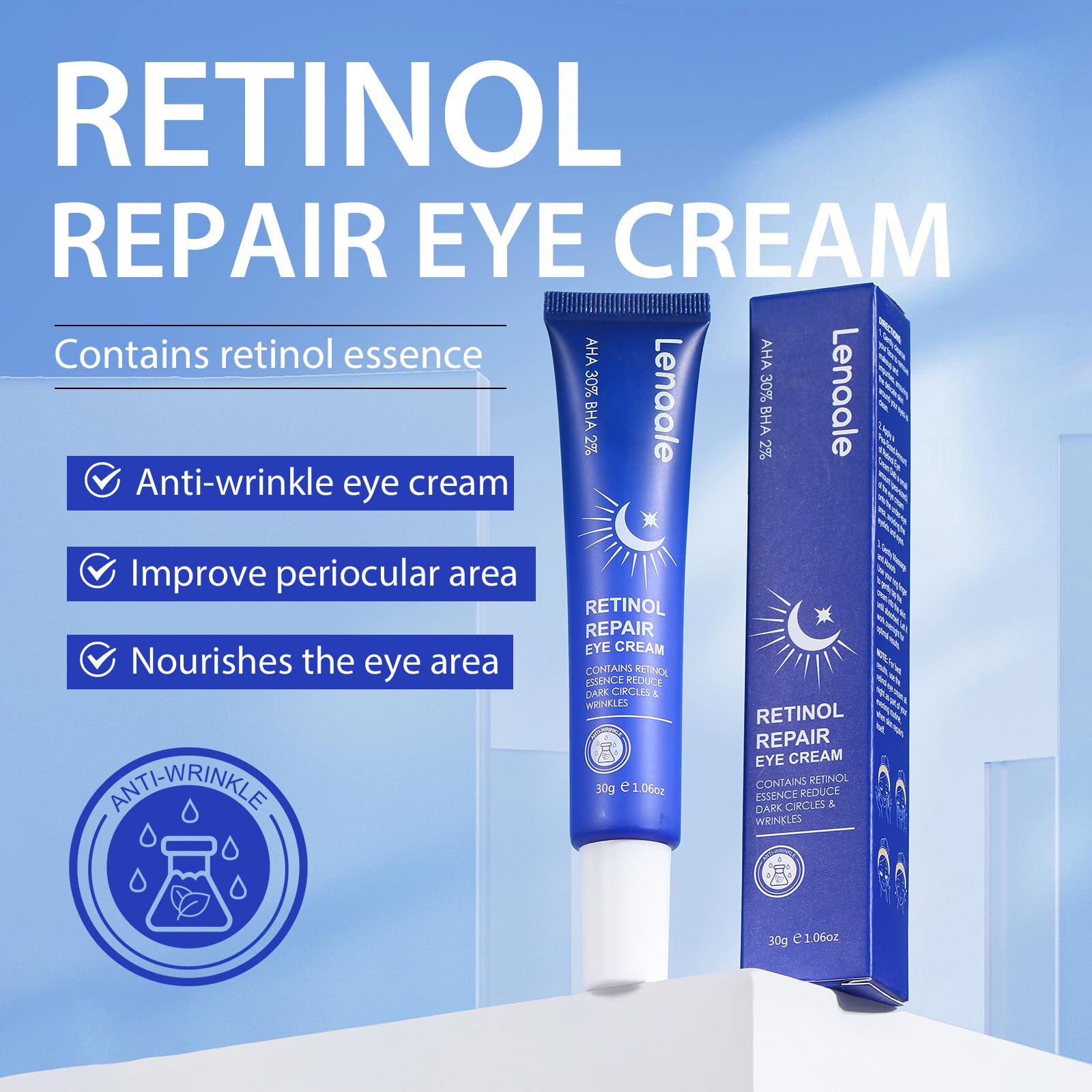 Envase Lenaale con etiqueta de retinol, lista para uso diario.