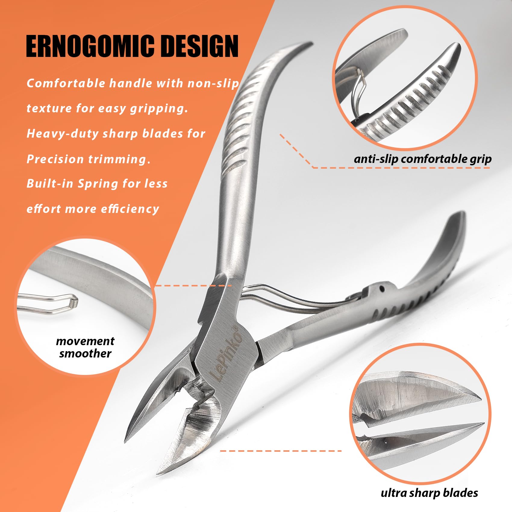 LePinko cortaúñas mango ergonómico para agarre estable.