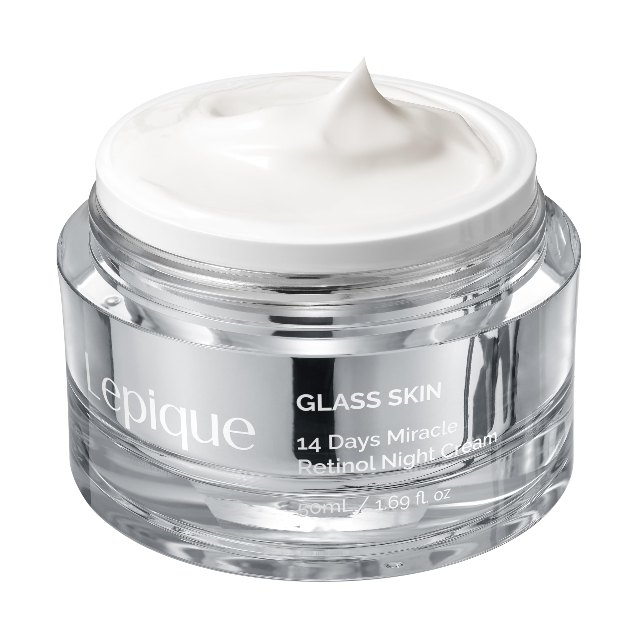 Lepique crema nocturna con retinol: bote elegante para cuidado facial nocturno.