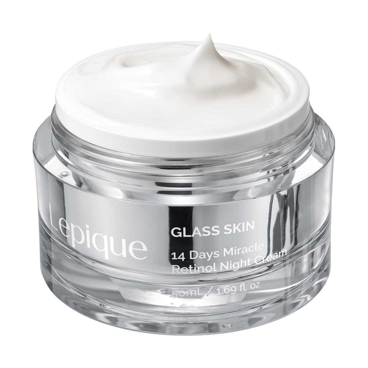 Lepique crema nocturna con retinol: bote elegante para cuidado facial nocturno.