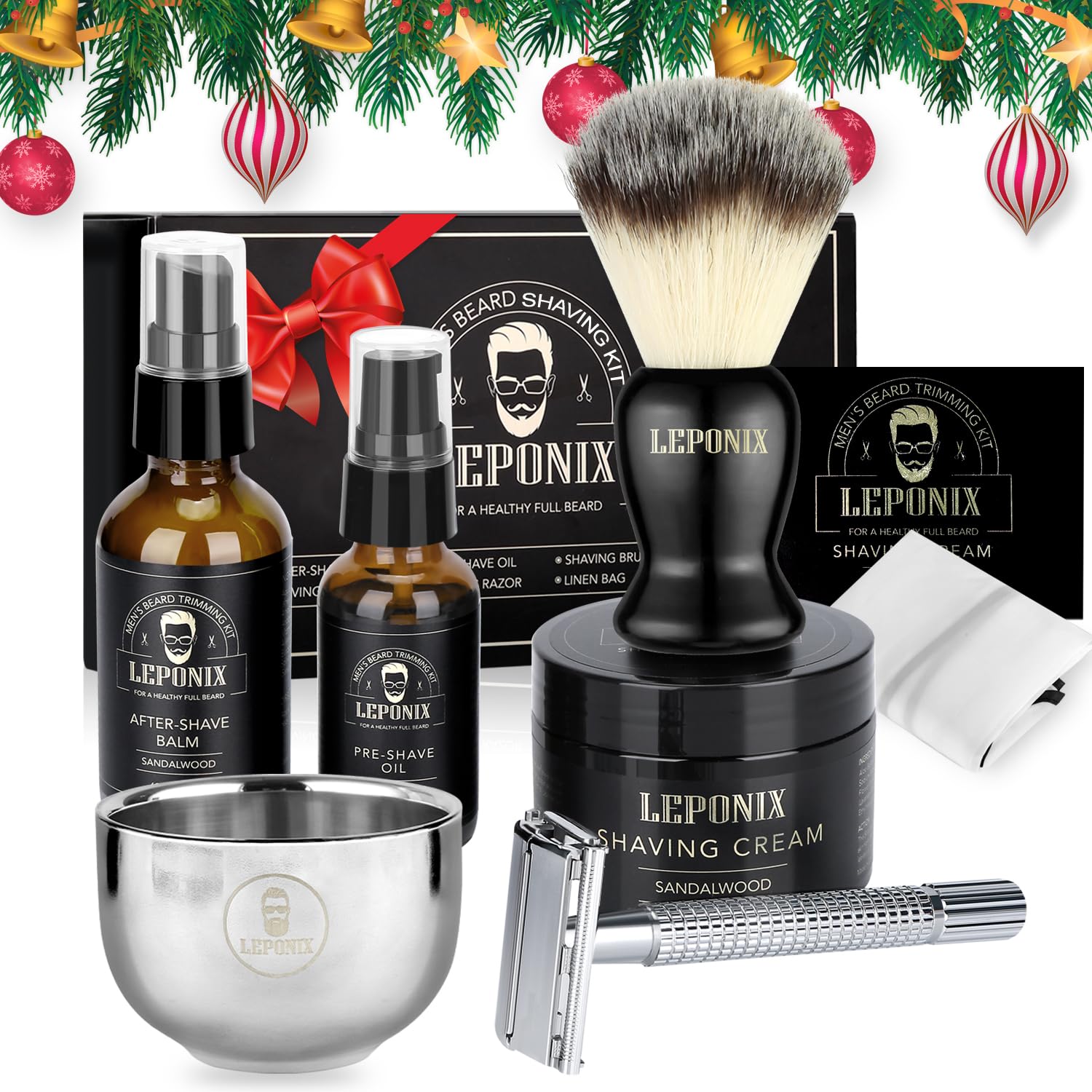 LEPONIX crema de sándalo y brocha para espuma rica y suave.