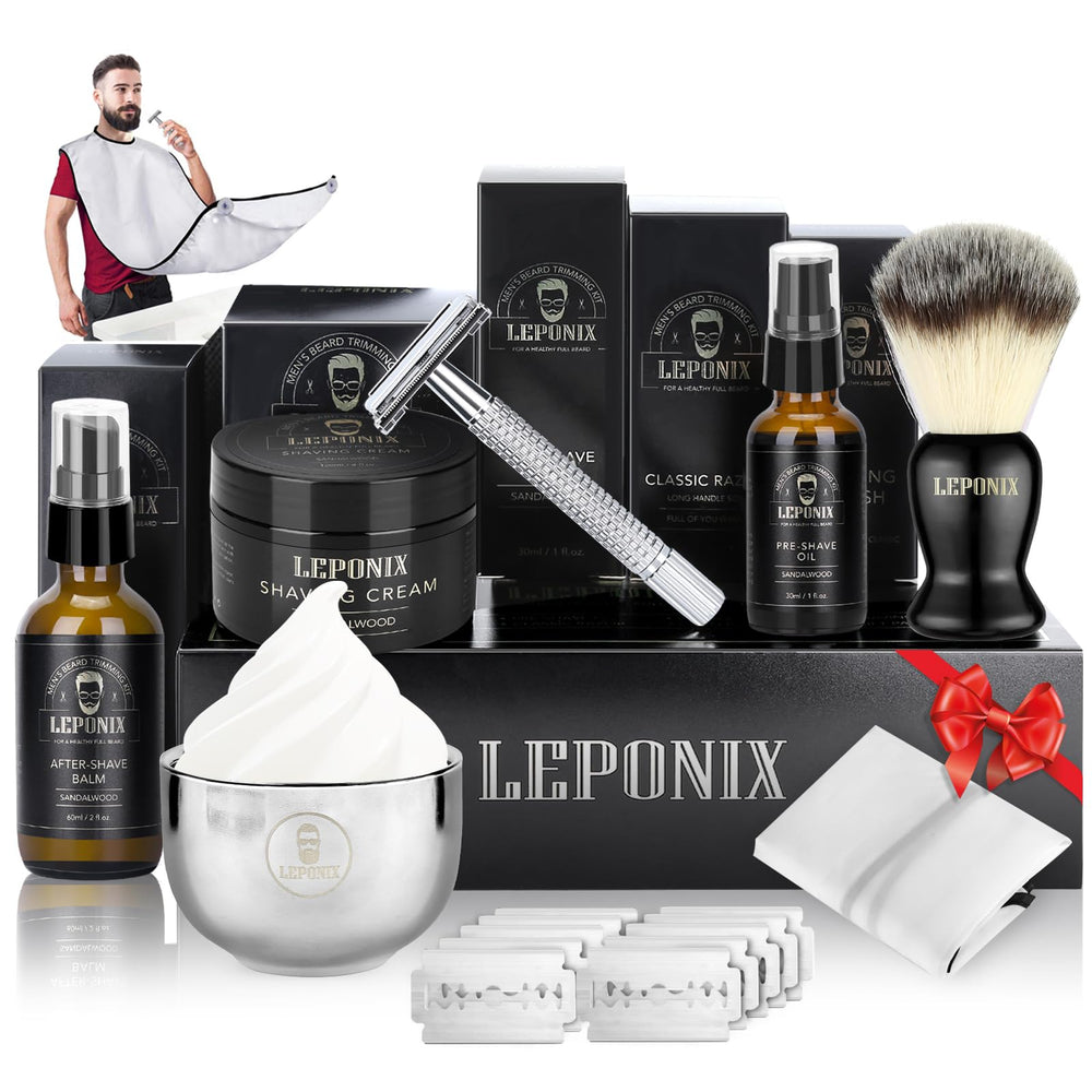 LEPONIX kit de afeitado con navaja de seguridad para un afeitado preciso y seguro.